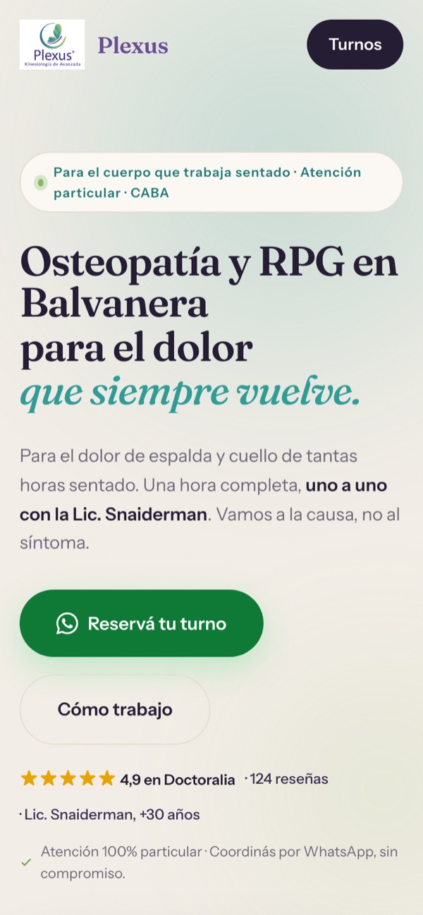Página de Plexus en celular