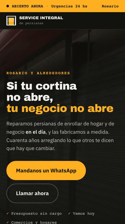 Página de Persianas en Rosario en un celular