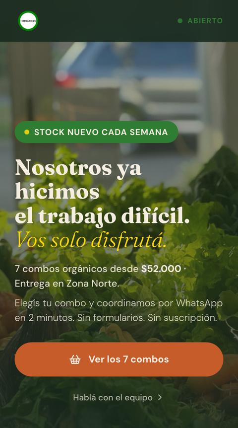 Página de Más Orgánicos en un celular