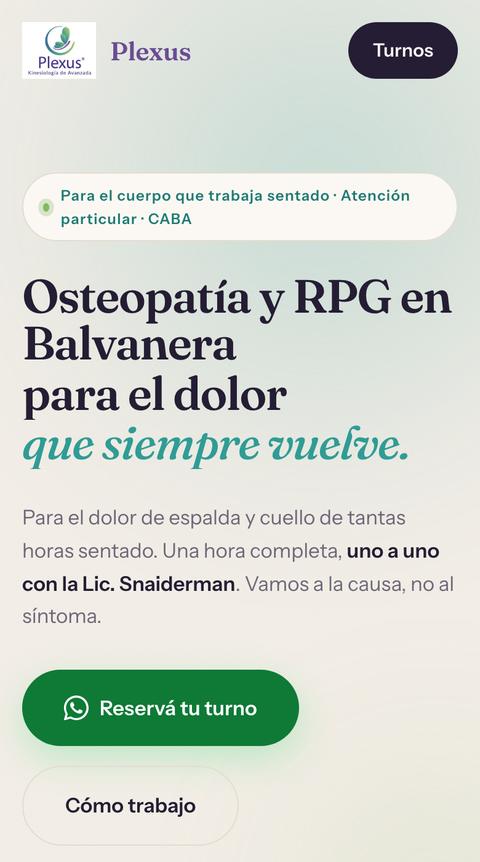 Página de Plexus en un celular